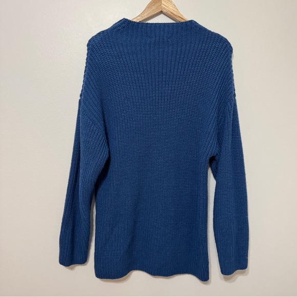 ZARA Wool Blend Sweater Size Medium Blue Tunic Length Knit - Picture 5 of 8